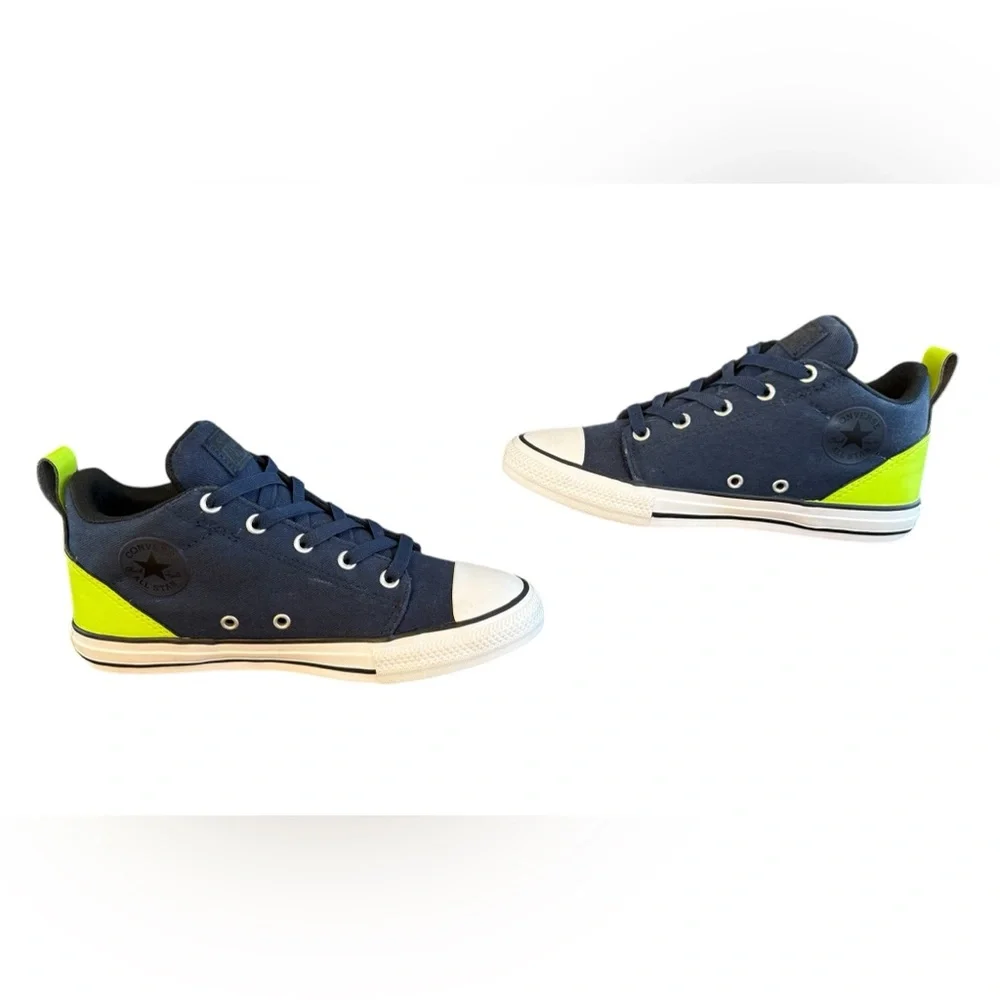 Converse Chuck Taylor Mid Top Sneakers Juniors Size 4 Navy Blue/Bright Green